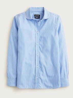 J. Crew NWOT Jules Club-Collar Shirt in Striped Cotton Poplin Bright Grotto 16T